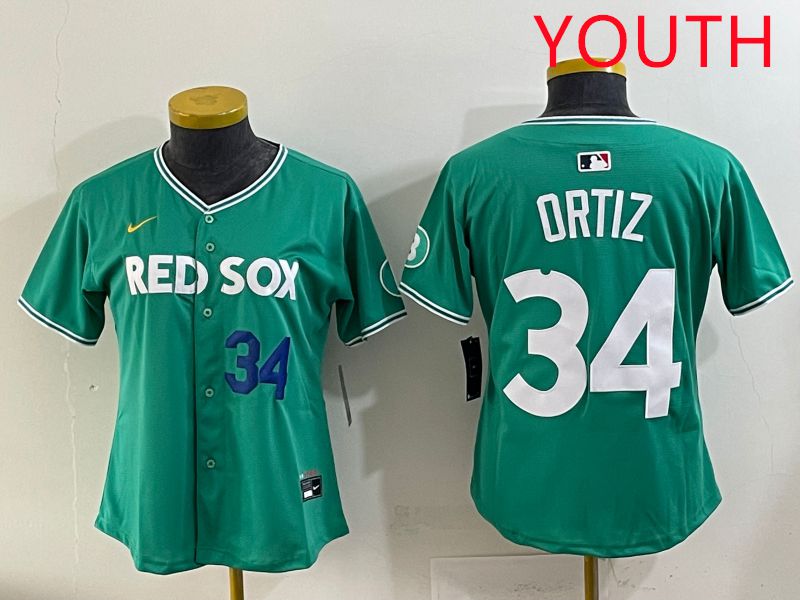 Youth 2025 Boston Red Sox #34 Ortiz Dark Green Joint Name Nike MLB Jersey style 3->youth mlb jersey->Youth Jersey